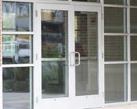 Double Glass Door - Metal And Glass, 12-14mm Thickness | Sliding Entry Door With Center Lock Handle In Finished Aluminum Alloy