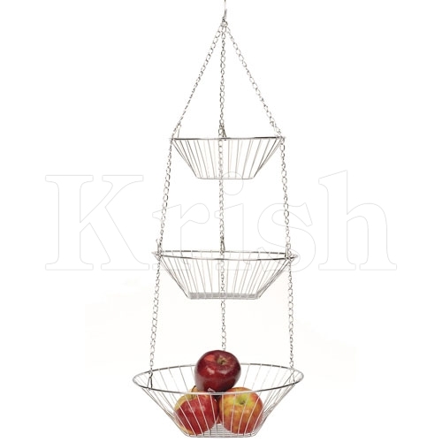 Stainless Steel Round Hanging Fruit Baskets - 3 Tier