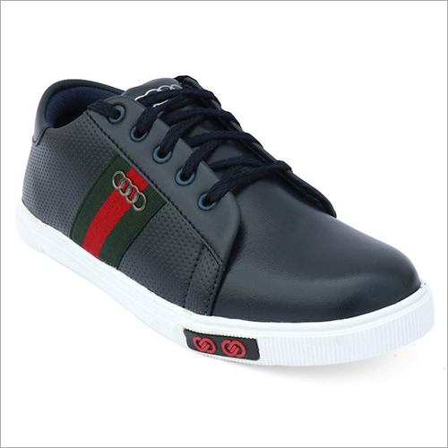 Mens Synthetic Leather Black Sneakers Shoes