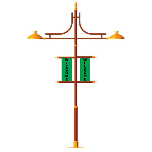 Red Banner Arm Street Light Pole