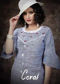 Handloom Cotton Kurti - Handloom Cotton, Size M-3xl, 3/4 Sleeve, Heavy Handwork With Fancy Accessories | Cool Dry, Dry Cleaning, Quick Dry, Casual/formal Wear