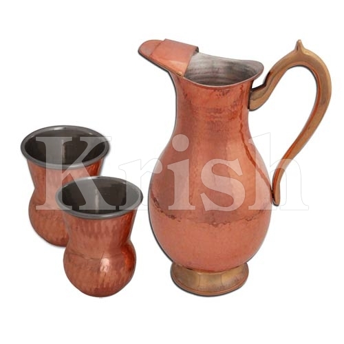 Stainless Steel Mughal Jug & Tumber - Copper Hammered -3 Pcs