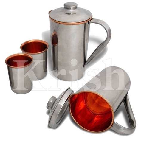 Stainless Steel Jug & Tumbler - Copper Hammered - 3 Pcs