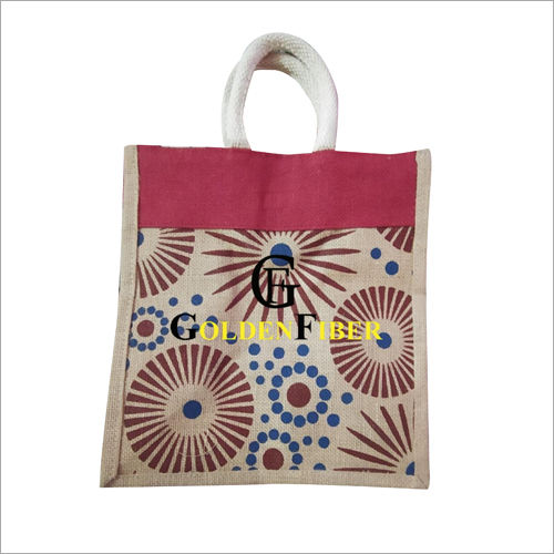 Available In Different Color Printed Jute Lunch Bag