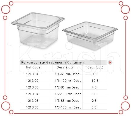 Stainless Steel Gn Pan Poly Carbonate