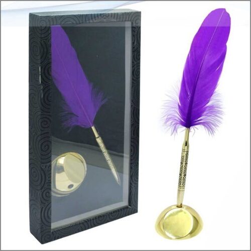 Feather Ball Pen with Stand Gift Box Gold