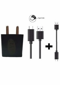 2 Ampere Mobile Charger Adapter with 1 Meter USB C Type Fast Charging Data Cable and Turbo Cable