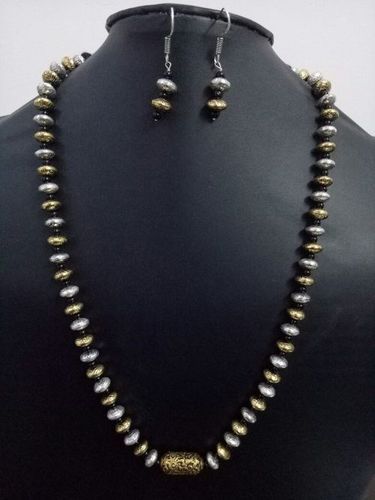 Antique Single layer dual tone brass beads mala set