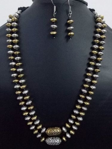 Antique Jaipuri Double Layer Dual Tone Brass Beads Mala Set