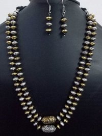 Fashion Antique Jaipuri Double Layer Dual Tone Brass Beads Mala Set