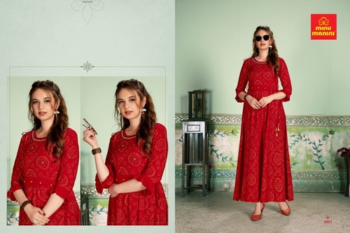 Minu Manini Cotton Bandhej Pattern Long Kurti