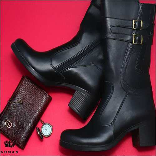 Ladies Black Leather High Boots