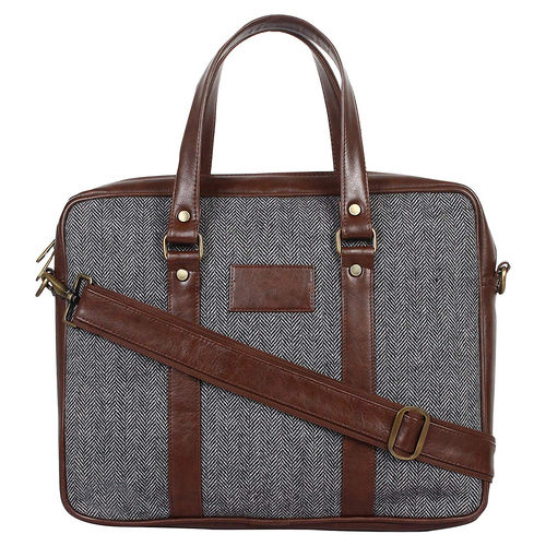 Stylish Leatherette Fabric Everyday Office Laptop Bag 15.6", Adjustable Strap and 3 Compartments