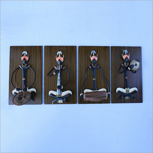 Indoor Adivasi Musician Wooden Wall Hanging