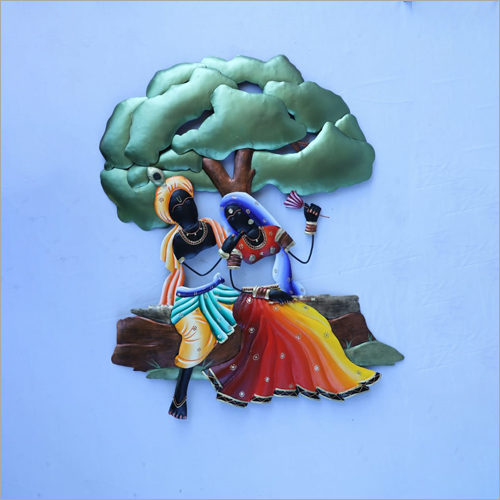 Radha Krishna Sitting Jhula Wrought Iron Wall Hanging