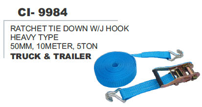 Ratchet Tie Down W/J Hook Heavy Type 50Mm ,10Meter 5Ton, Truck Trailer Vehicle Type: 4 Wheeler