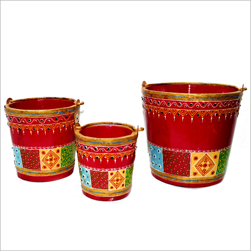 Red Hand Painted Bucket