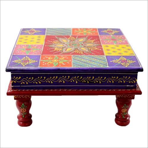 Wooden Hand Painted Pooja Chowki Set Indoor Furniture