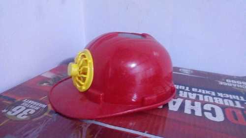 Plastic Solar Helmet With Fan - Red Color