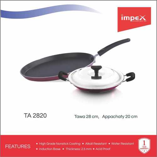Impex ISTA-2820 Nonstick Aluminium 2 Pcs Cookware Set (Tawa Pan and Appachatty)