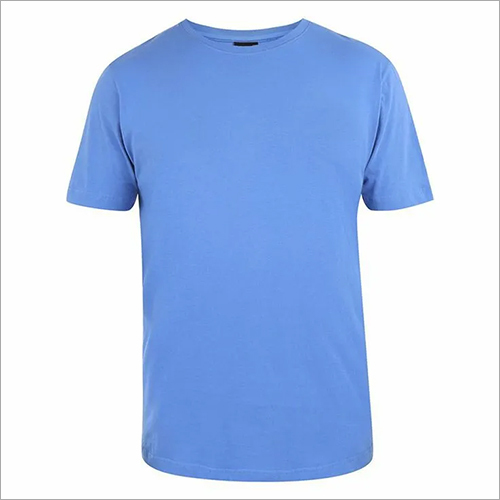 Mens Casual T Shirt - Cotton Lycra Blend, O-Neck, Short Sleeves | Plain Blue Design, Available in Sizes S, M, L, XL, XXL
