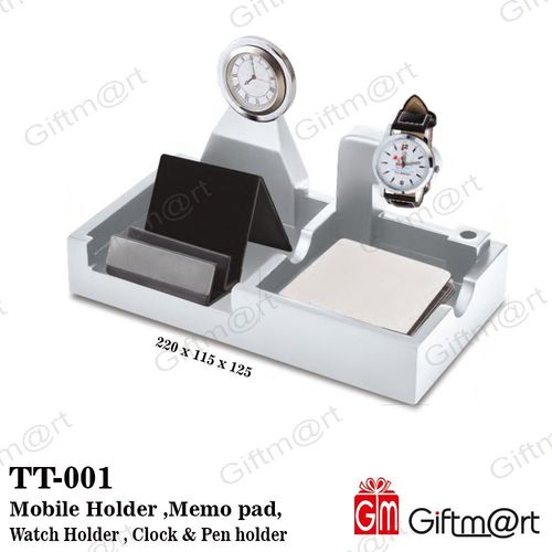 White Mobile Holder ,Memo Pad, Watch Holder , Clock & Pen Holder