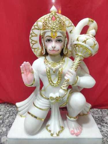 White Marble Lord Hanumanji Statue - Color: Golden