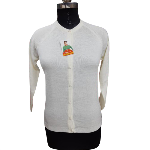 Ladies Plain Woolen Cardigan - Woolen Material, Long Sleeves, Ivory White | Fashion-Forward Design, Ideal for Kurtis and Salwar Suits