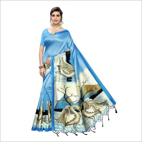 Duck Printed Art Silk saree  with jhalar