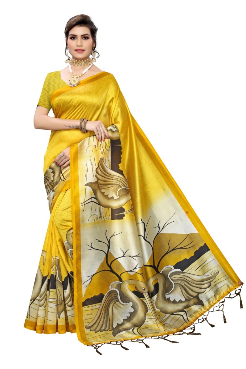 Duck Printed Art Silk saree  with jhalar