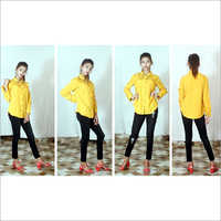 Ladies Rayon Shirt - Rayon Material, Sizes S/m/l, Rich Yellow Color, Full Sleeves, 3/4th Sleeve Style, Turn-down Collar | Quick Dry, Washable, No Fade, Dry Clean Only