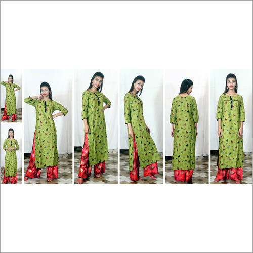 Ladies Printed Cotton Long Kurti - Cotton Material, M Size | Trendy 3-4th Sleeve, Washable, Quick Dry, All Season Fashion with Stunning Animal Prints