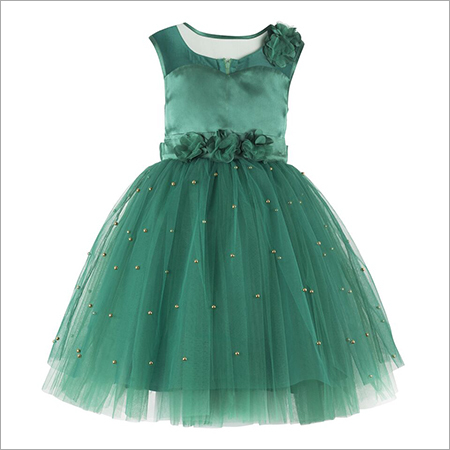 Pearl Embellished Green  Dress
