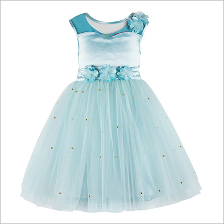 Pearl Embellished Sky BLue Knee Length Party Dress