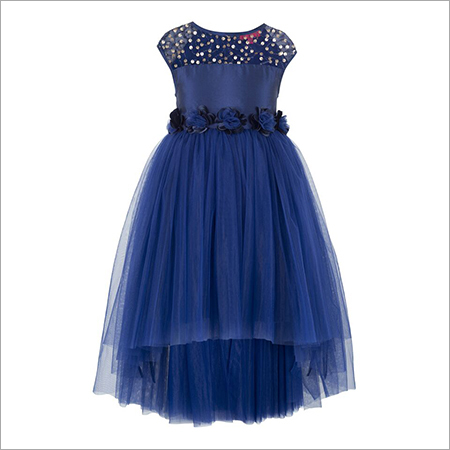 Embellished Blue Hi-low Girls  Dress