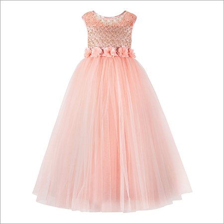 Floral Embroidered Peach Party Gown