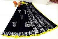 Mulmul Cotton Saree With pompom Lace with Blouse