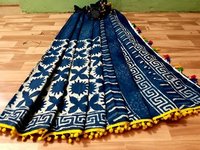 Cotton Mulmul Saree With Pompom Lace