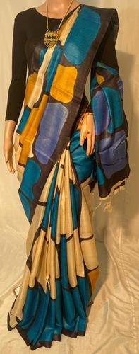 Pure Tussar Silk Hand Printed Saree
