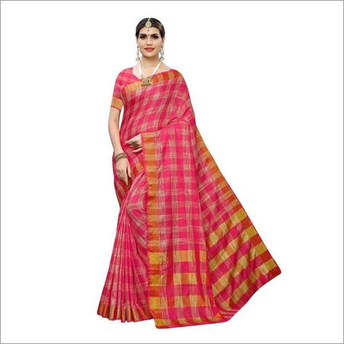 Checks  Linen Saree