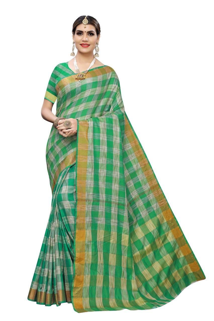 Checks  Linen Saree