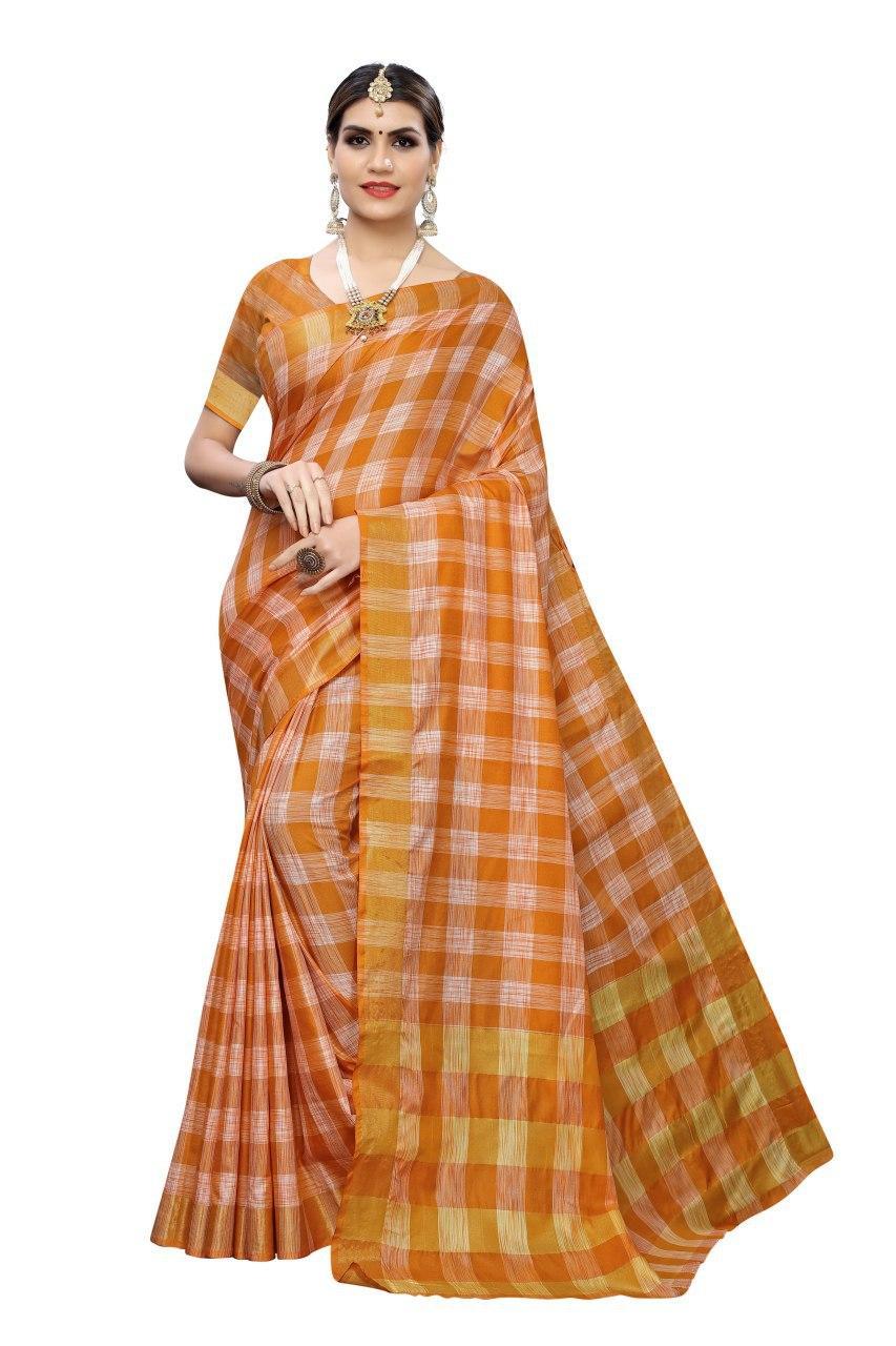Checks  Linen Saree