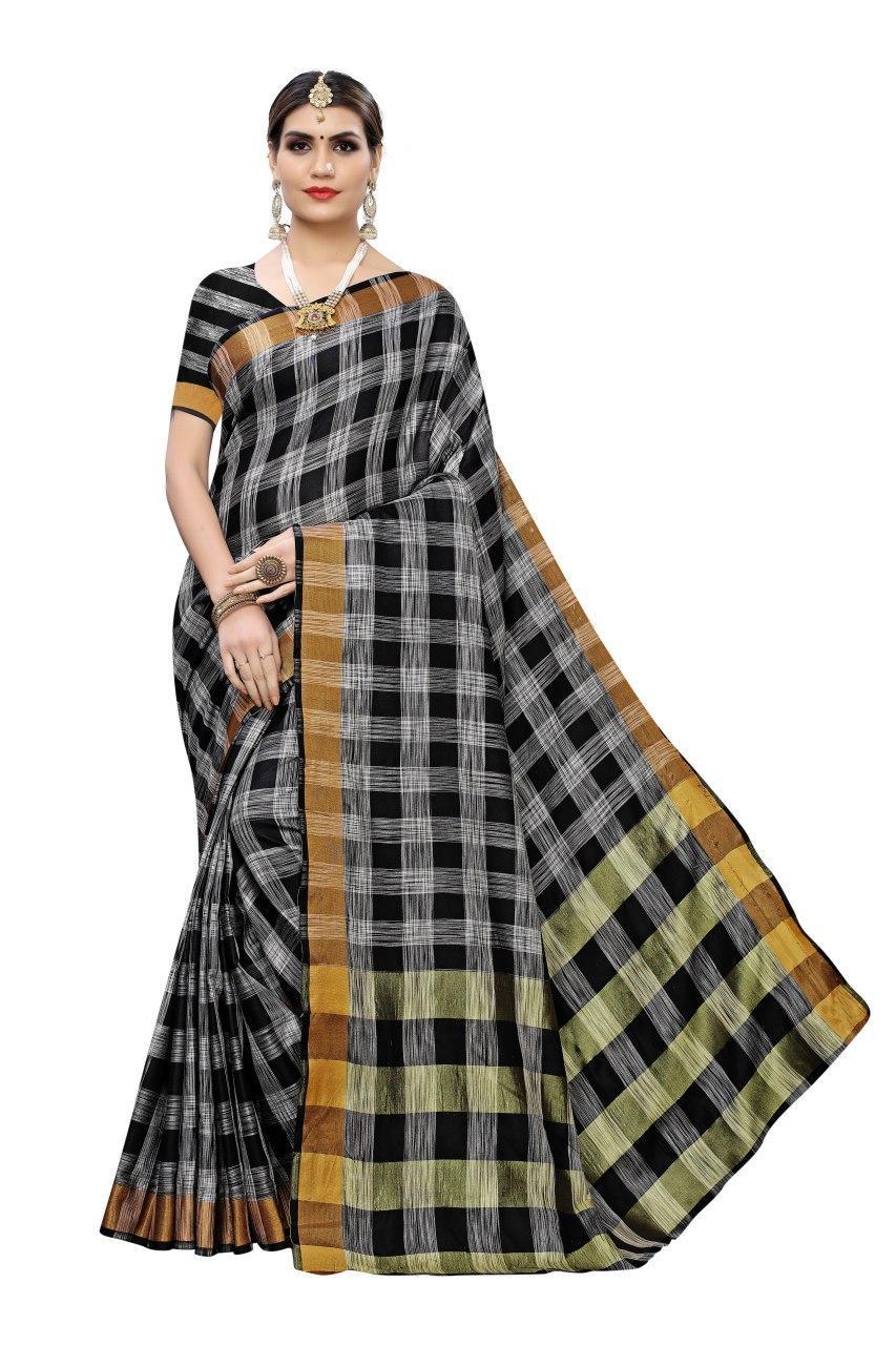 Checks  Linen Saree