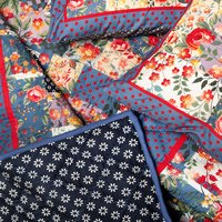 Embroidered Quilts - Cotton Material, Various Dimensions , Floral Design In Blue With Lightweight Filling And High Thread Count