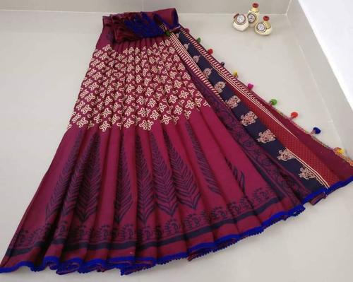 Cotton Saree With Blouse and Pompom Lace