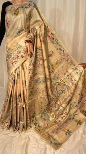 Pure Kosa Silk Kantha Embroidery Saree.