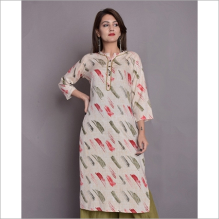 Cream Multicolor Pattern Kurti
