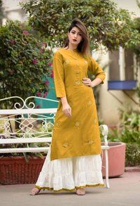 Kurti With Plazo Rayon With Embroidery Work