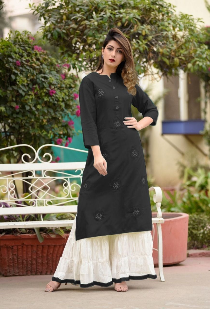 Kurti With Plazo Rayon With Embroidery Work