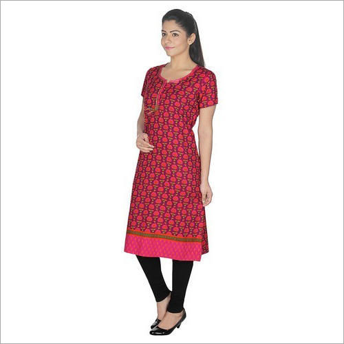 Red And Also Available In Multicolour Ladies Half Sleeves Kurti